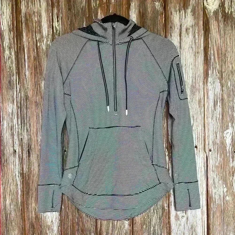 ATHLETA Blue and White Striped Hoodie